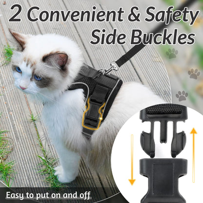 rabbitgoo Cat Harness and Leash for Walking, Escape Proof Soft Adjustable Vest Harnesses for Cats, Easy Control Breathable Reflective Strips Jacket, Black, XS