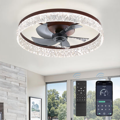 LEDIARY 20" Modern Ceiling Fans with Lights and Remote, Dimmable Low Profile Ceiling Fan, Flush Mount Ceiling Fan, Stepless Color Temperature Change and 6 Speeds - White