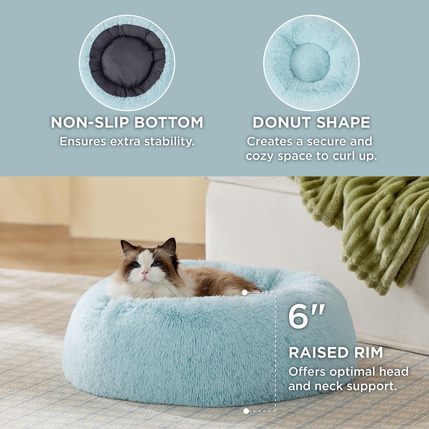 Bedsure Calming Cat Beds for Indoor Cats - Small Cat Bed Washable 20 inches, Anti-Slip Round Fluffy Plush Faux Fur Pet Bed, Fits up to 15 lbs Pets, Camel