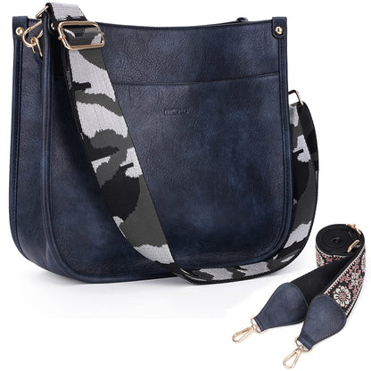 HKCLUF Crossbody Bags for Women Trendy Vegan Leather Hobo Handbags With 2PCS Adjustable Guitar Strap Shoulder Bucket Bags
