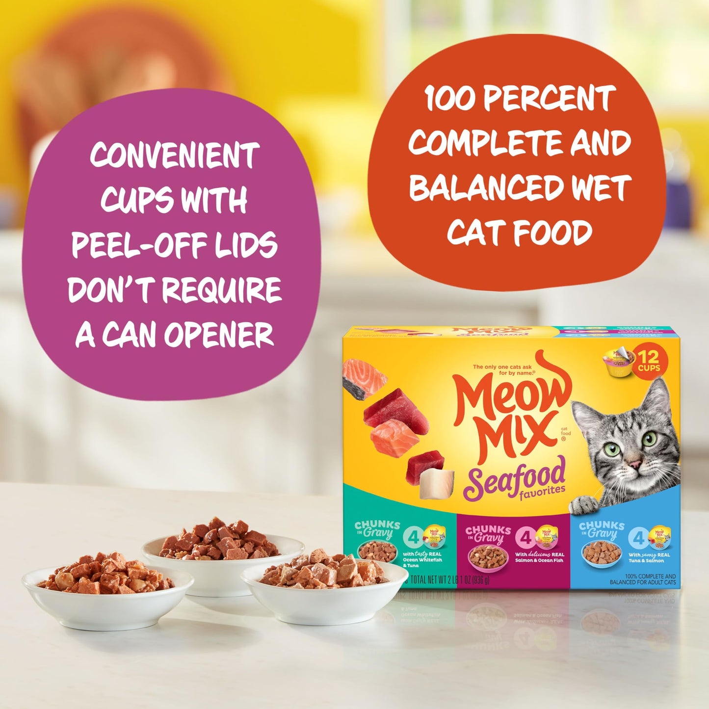 Meow Mix Seafood Selects Wet Cat Food Variety Pack, 2.75 Ounce Cups (Pack of 24)