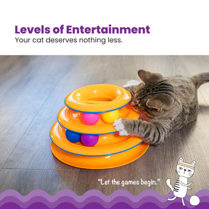 Catstages Tower of Tracks Interactive 3-Tier Cat Track Toy with Spinning Balls, Orange
