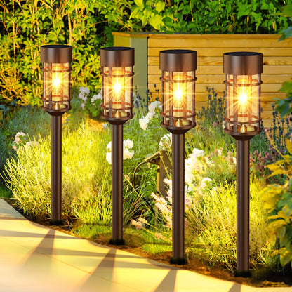 8 Pack Solar Pathway Lights Outdoor, Waterproof Solar Lights Outdoor with Metal & Glass Design - Auto On/Off, Long-Lasting, Landscape Lighting for Garden, Yard, Lawn, Driveway, Walkway