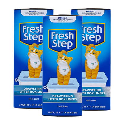 Fresh Step Drawstring Cat Litter Box Liners, Unscented, Size Jumbo, 36" x 19" | Kitty Litter Bags - 15 Count - Cat Litter Liners for Rectangle or Oval Large Litterboxes