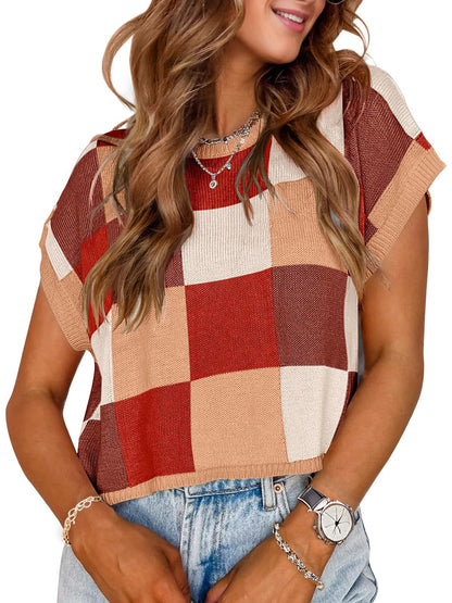 Womens Spring Crop Tops 2025 Cap Short Sleeve Sweater Vest Tank Loose Shirts Business Vacation Outfits Trendy Fall Summer Top