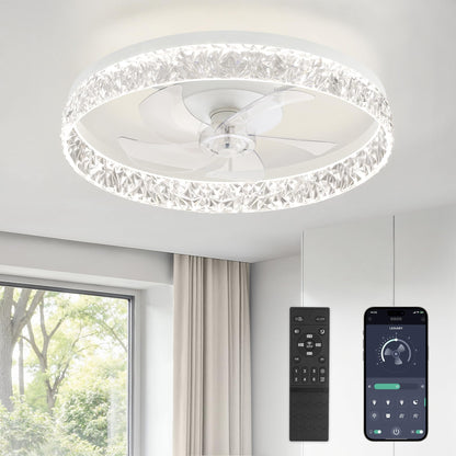 LEDIARY 20" Modern Ceiling Fans with Lights and Remote, Dimmable Low Profile Ceiling Fan, Flush Mount Ceiling Fan, Stepless Color Temperature Change and 6 Speeds - White