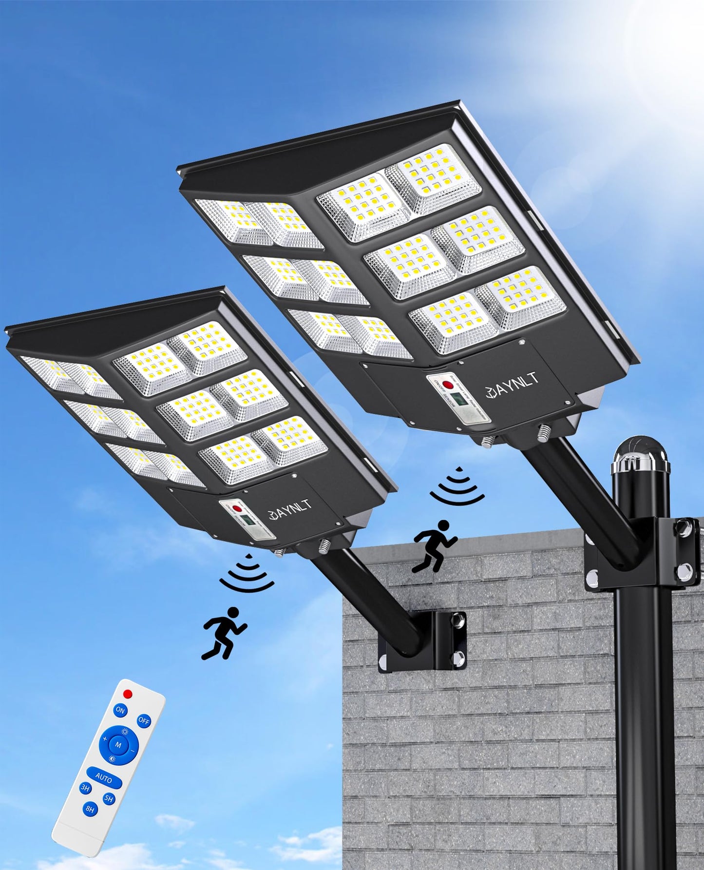JAYNLT Y-7200W Solar Street Lights Outdoor,680000LM 6500K High Lumen Solar Parking Lot Lights Commercial, Dusk to Dawn Solar Security Flood Lights with Motion Sensor for Parking Lot,Garage,Stadium