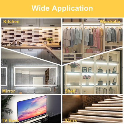 LAFULIT Under Cabinet Lighting Kit - 8 PCS, 2700K Warm White Flexible LED Strip Lights with Remote and Power Adapter for Kitchen Cabinets, Shelf, Desk, Counter - 13ft