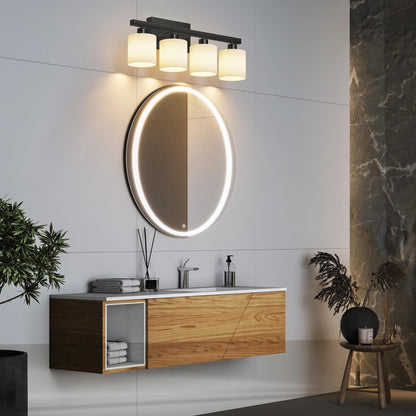PARTPHONER Bathroom Light Fixtures, Bathroom Lighting Fixtures Over Mirror, Interior Classic Vanity Lights, Modern Bathroom Vanity Light with Textured White Glass Shade, Brushed Nickel, 3-Light
