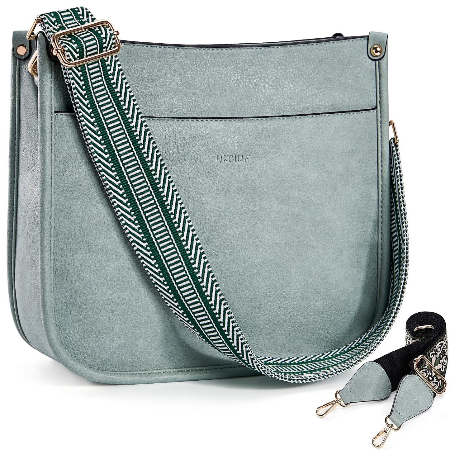 HKCLUF Crossbody Bags for Women Trendy Vegan Leather Hobo Handbags With 2PCS Adjustable Guitar Strap Shoulder Bucket Bags