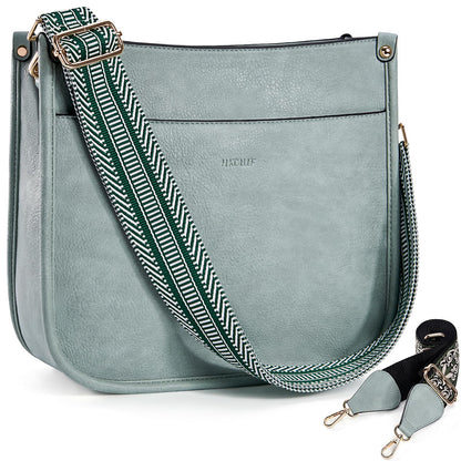 HKCLUF Crossbody Bags for Women Trendy Vegan Leather Hobo Handbags With 2PCS Adjustable Guitar Strap Shoulder Bucket Bags