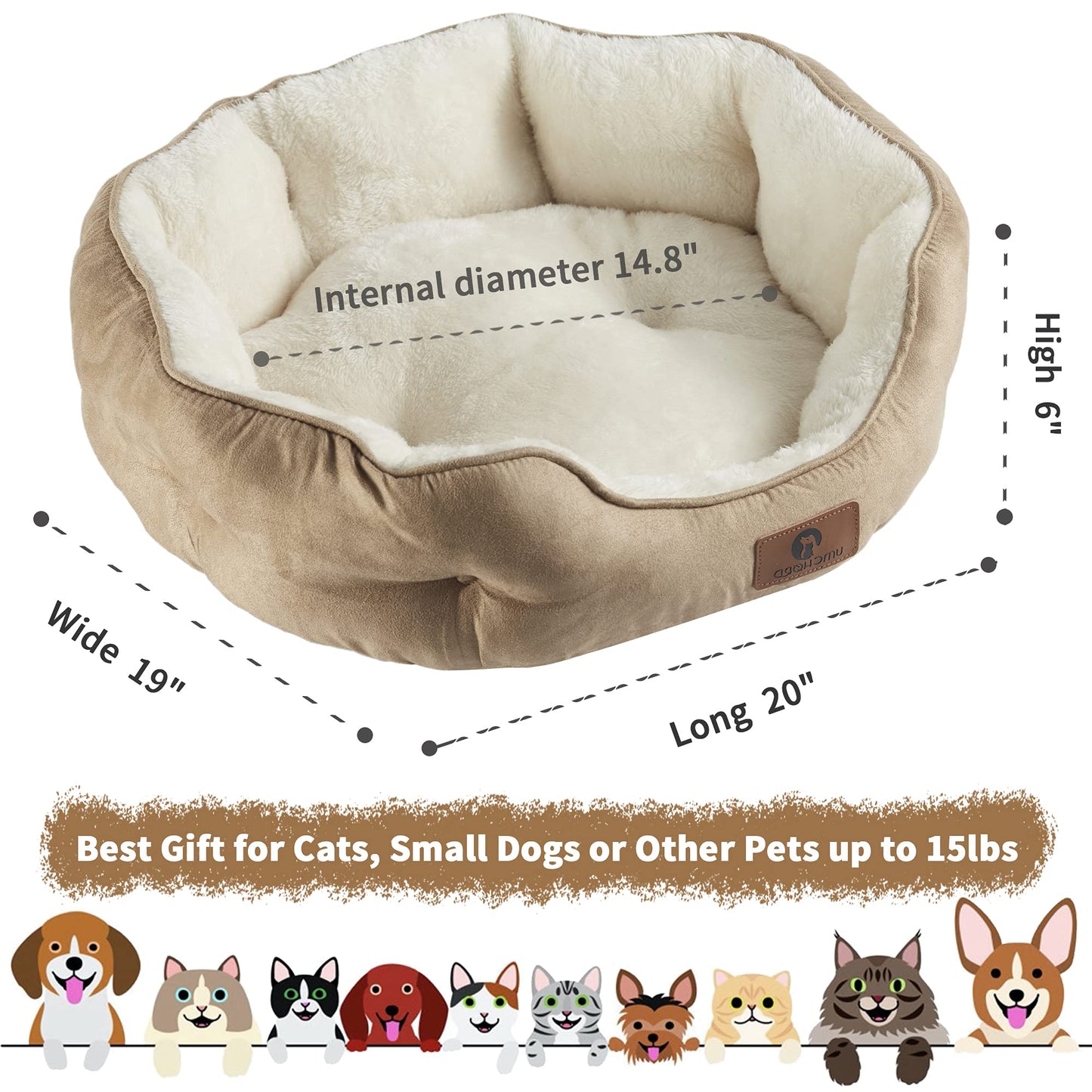 Asvin Small Dog Bed for Small Dogs, Cat Beds for Indoor Cats, Pet Bed for Puppy and Kitty, Extra Soft & Machine Washable with Anti-Slip & Water-Resistant Oxford Bottom, Grey, 20 inches