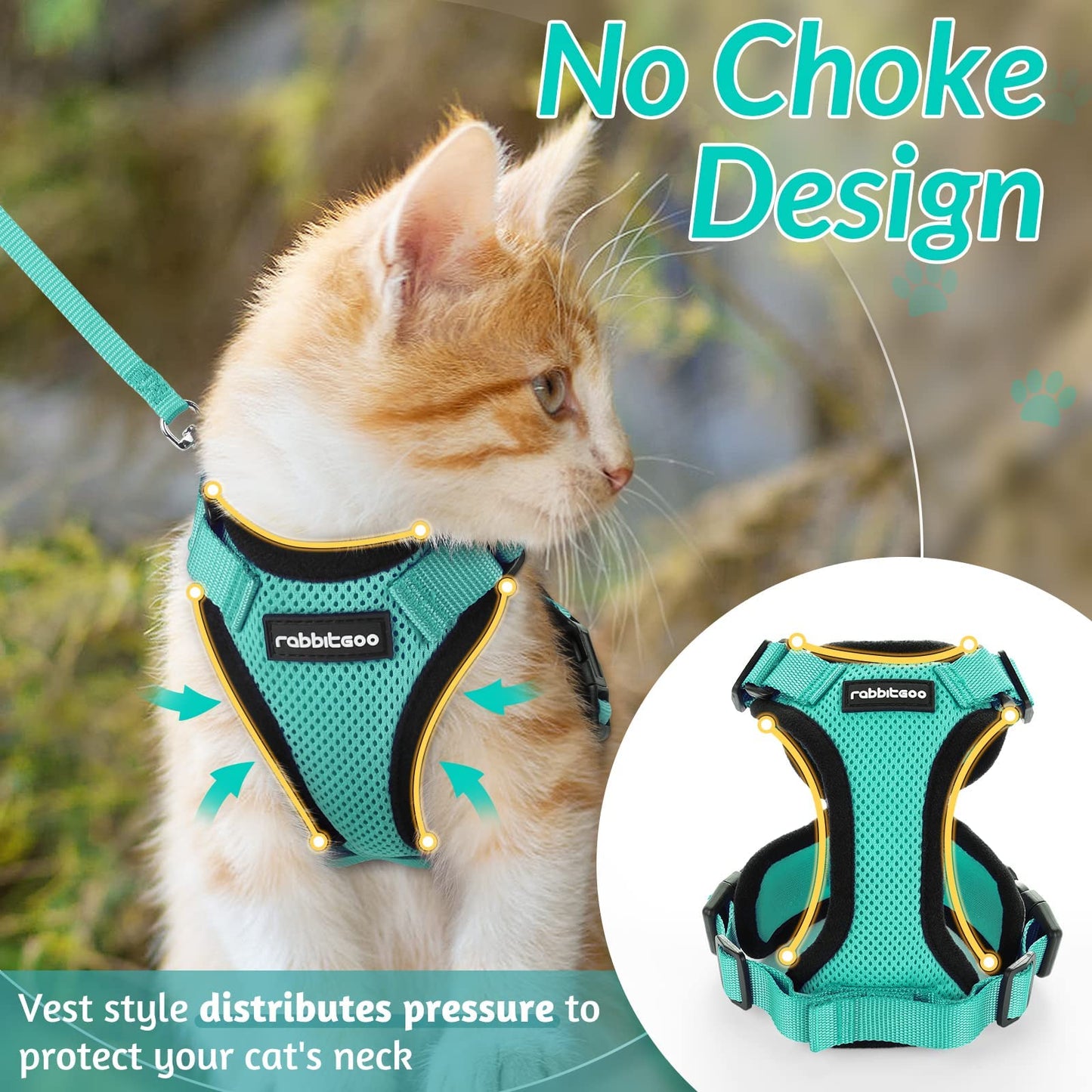 rabbitgoo Cat Harness and Leash for Walking, Escape Proof Soft Adjustable Vest Harnesses for Cats, Easy Control Breathable Reflective Strips Jacket, Black, XS