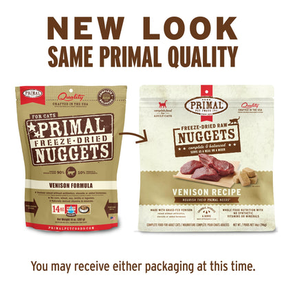 Primal Freeze Dried Raw Cat Food Nuggets Venison, Complete & Balanced Meal or Topper, Premium, Healthy, Grain Free, High Protein Raw Cat Food with Probiotics (14 oz)