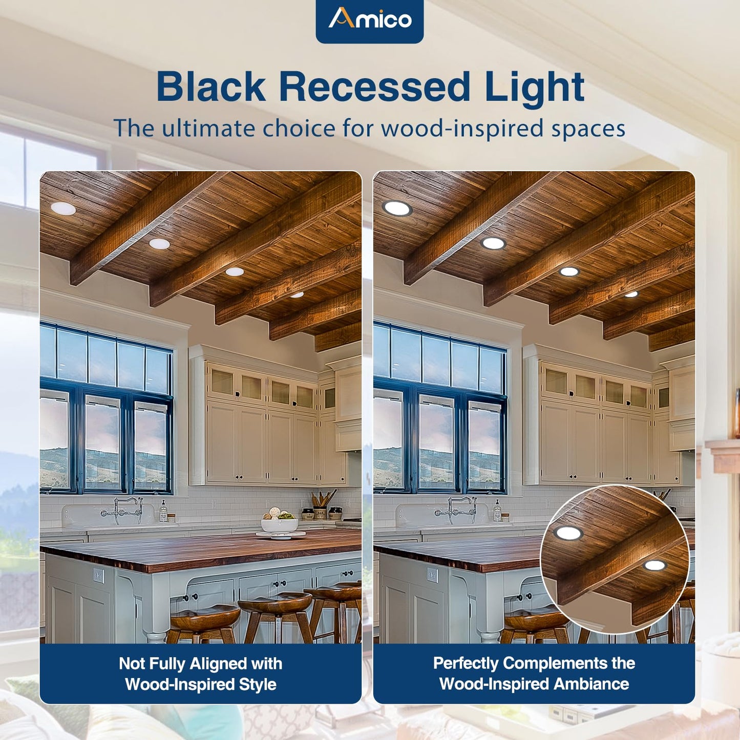 Amico 6 Pack 6 Inch 5CCT Ultra-Thin LED Recessed Ceiling Light with Junction Box, 2700K/3000K/3500K/4000K/5000K Selectable, 12W Eqv 110W 1050LM Brightness Dimmable Canless Wafer Downlight, ETL & FCC