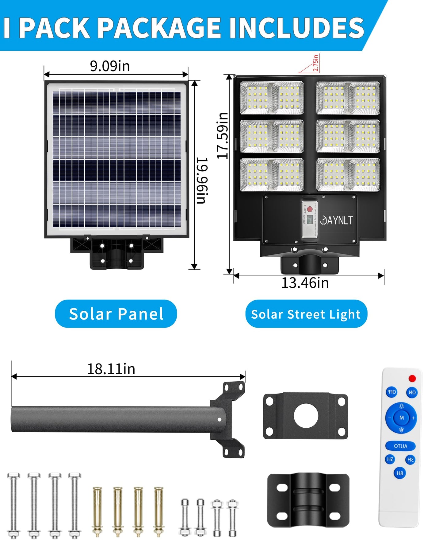 JAYNLT Y-7200W Solar Street Lights Outdoor,680000LM 6500K High Lumen Solar Parking Lot Lights Commercial, Dusk to Dawn Solar Security Flood Lights with Motion Sensor for Parking Lot,Garage,Stadium