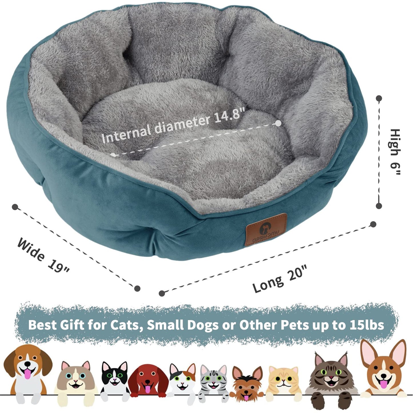 Asvin Small Dog Bed for Small Dogs, Cat Beds for Indoor Cats, Pet Bed for Puppy and Kitty, Extra Soft & Machine Washable with Anti-Slip & Water-Resistant Oxford Bottom, Grey, 20 inches