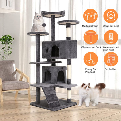 BestPet 54in Cat Tree Tower for Indoor Cats,Multi-Level Furniture Activity Center with Scratching Posts Stand House Condo Funny Toys Kittens Pet Play House,Dark Gray