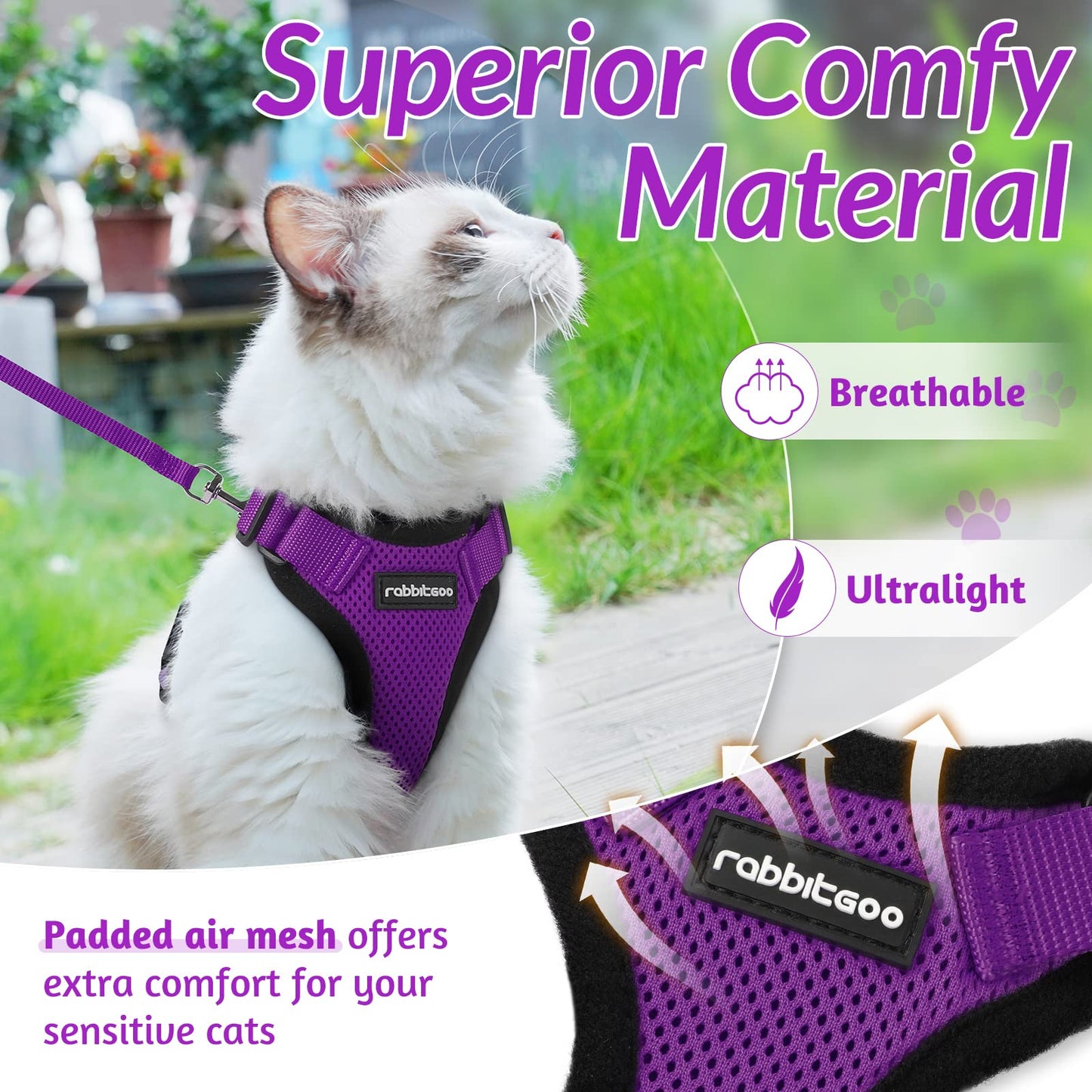 rabbitgoo Cat Harness and Leash for Walking, Escape Proof Soft Adjustable Vest Harnesses for Cats, Easy Control Breathable Reflective Strips Jacket, Black, XS