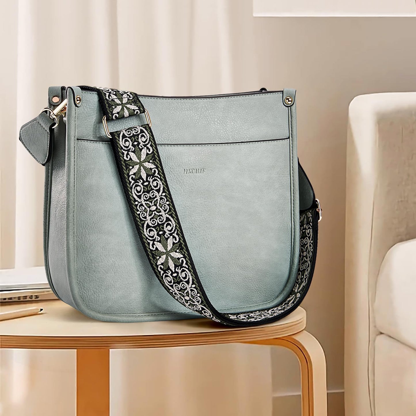 HKCLUF Crossbody Bags for Women Trendy Vegan Leather Hobo Handbags With 2PCS Adjustable Guitar Strap Shoulder Bucket Bags
