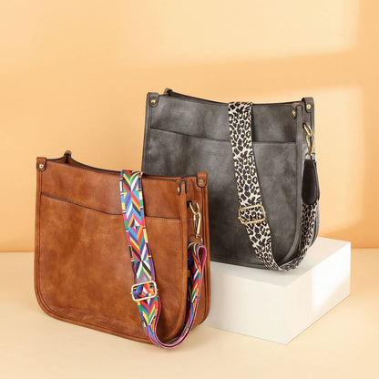 HKCLUF Crossbody Bags for Women Trendy Vegan Leather Hobo Handbags With 2PCS Adjustable Guitar Strap Shoulder Bucket Bags