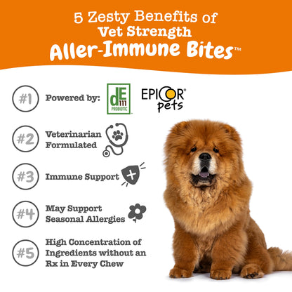 Suplemento inmune a las alergias para perros - Con Omega 3 Aceite de salmón salvaje de Alaska y EpiCor + Prebióticos y probióticos digestivos - Alergias estacionales + Anti picor y puntos calientes Apoyo a la piel - 90 masticables Golosinas
