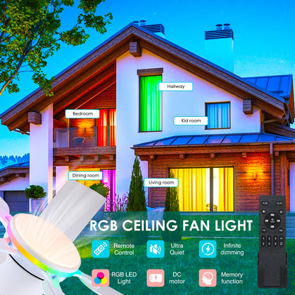 Ceiling Fans with Lights- 46" Low Profile Indoor Ceiling Fan with Light and Remote/APP Control, Flush Mount, LED Dimmable DC Reversible Modern Ceiling Fan for Bedroom（Black）