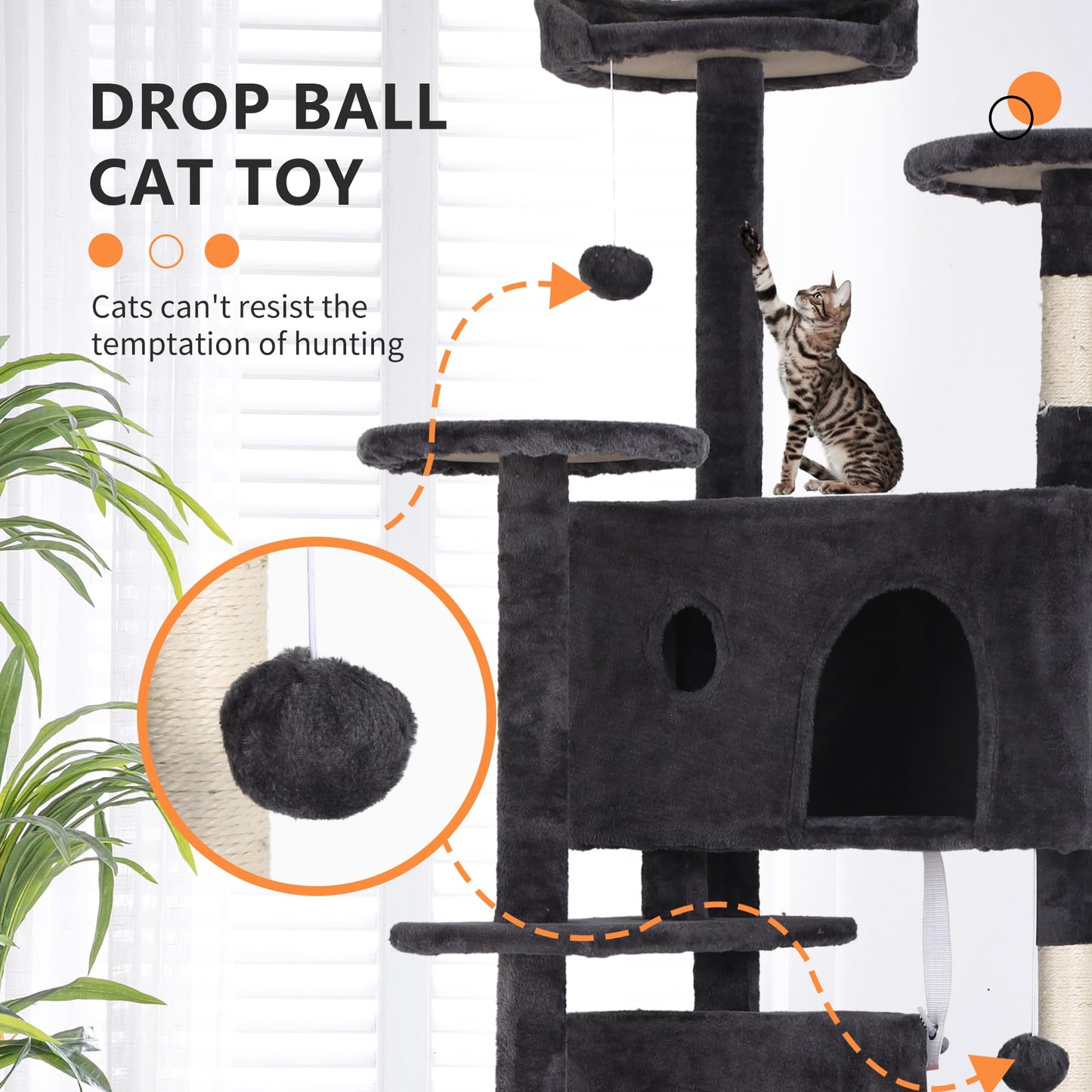 BestPet 54in Cat Tree Tower for Indoor Cats,Multi-Level Furniture Activity Center with Scratching Posts Stand House Condo Funny Toys Kittens Pet Play House,Dark Gray