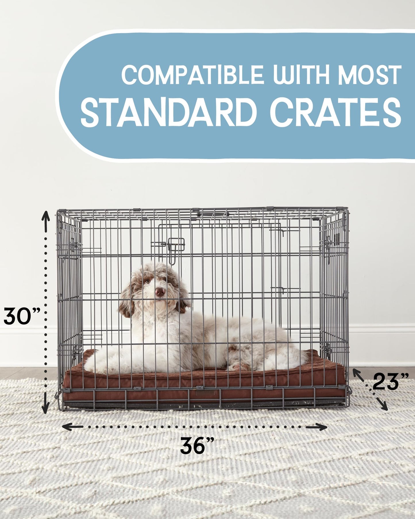 OhGeni 35 Inch Orthopedic Waterproof & Machine Washable Dog Bed for Medium Large Pets, 20D Egg Crate Foam Stable Support, Non-Slip Bottom and Removable Cover, Tear-Resistant Invisible Zipper(Gray)