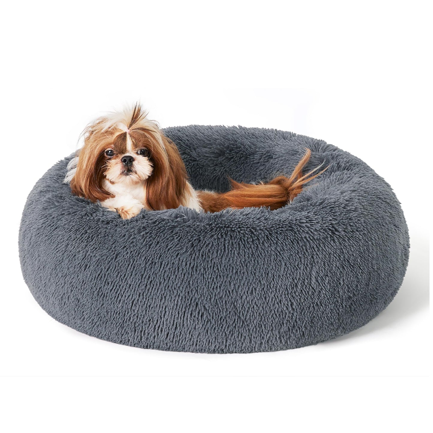 Bedsure Calming Cat Beds for Indoor Cats - Small Cat Bed Washable 20 inches, Anti-Slip Round Fluffy Plush Faux Fur Pet Bed, Fits up to 15 lbs Pets, Camel
