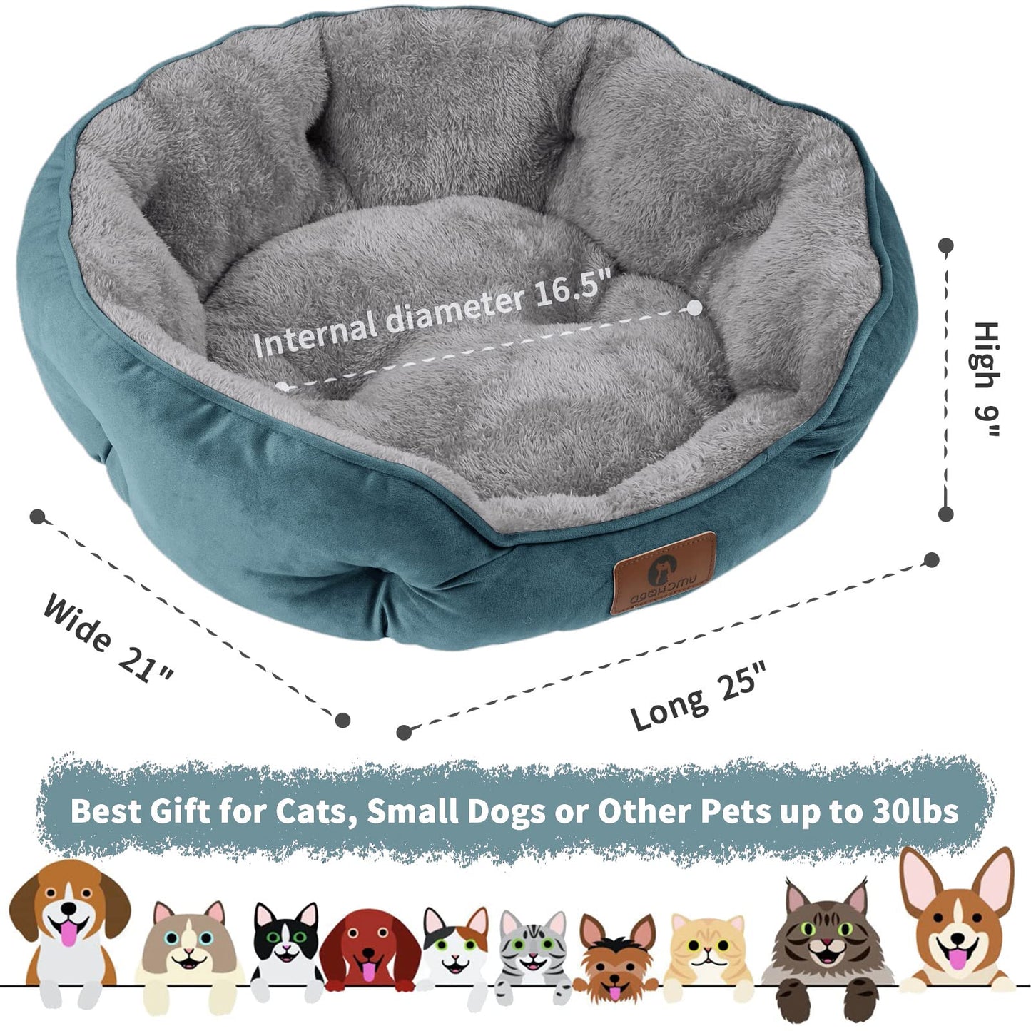 Asvin Small Dog Bed for Small Dogs, Cat Beds for Indoor Cats, Pet Bed for Puppy and Kitty, Extra Soft & Machine Washable with Anti-Slip & Water-Resistant Oxford Bottom, Grey, 20 inches