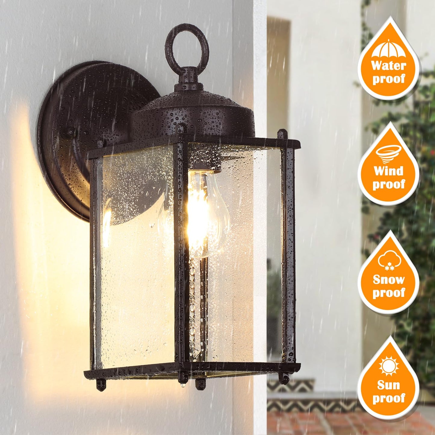 Outdoor Wall Lantern, Exterior Waterproof Wall Sconce Light Fixtures, Black Front Door Wall Lighting with Clear Beveled Glass Shade, 2 Pack