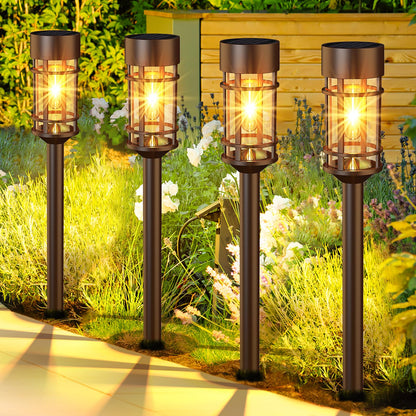 8 Pack Solar Pathway Lights Outdoor, Waterproof Solar Lights Outdoor with Metal & Glass Design - Auto On/Off, Long-Lasting, Landscape Lighting for Garden, Yard, Lawn, Driveway, Walkway