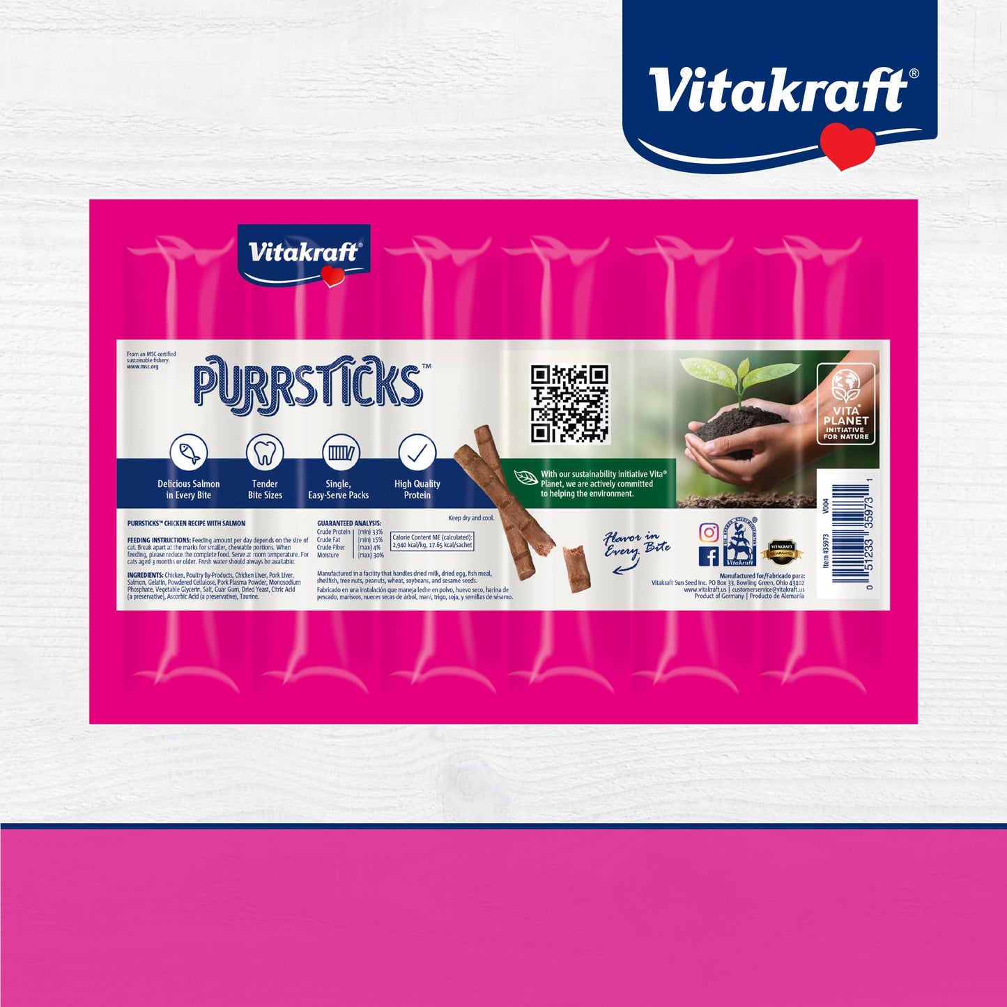 Vitakraft PurrSticks Meaty Cat Sticks - Chicken - Segmented and Breakable Meatstick - Deliciously Tender