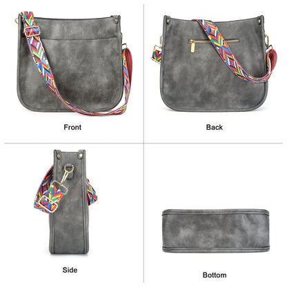 HKCLUF Crossbody Bags for Women Trendy Vegan Leather Hobo Handbags With 2PCS Adjustable Guitar Strap Shoulder Bucket Bags
