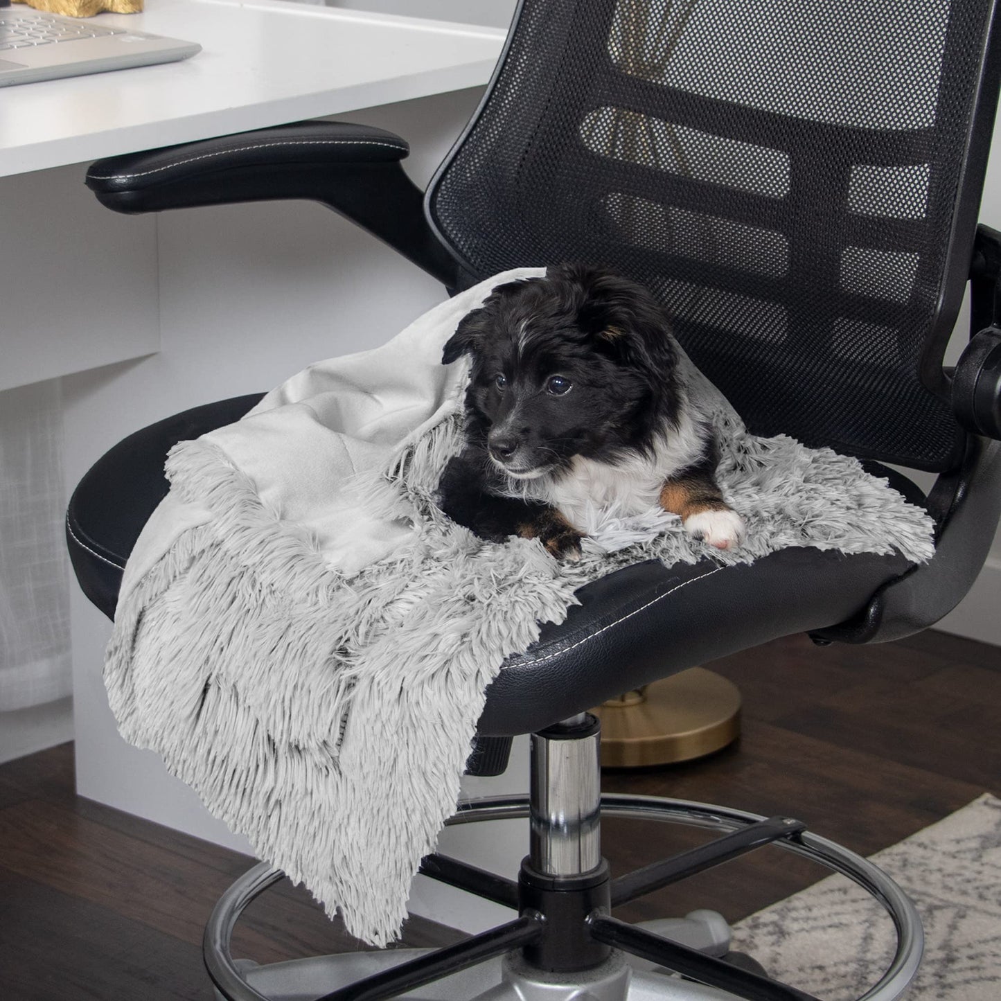 Furhaven - Manta impermeable y lavable para perros y gatos de interior, hecha en piel sintética de pelo largo sintético y terciopelo en color madera, XL, gris niebla