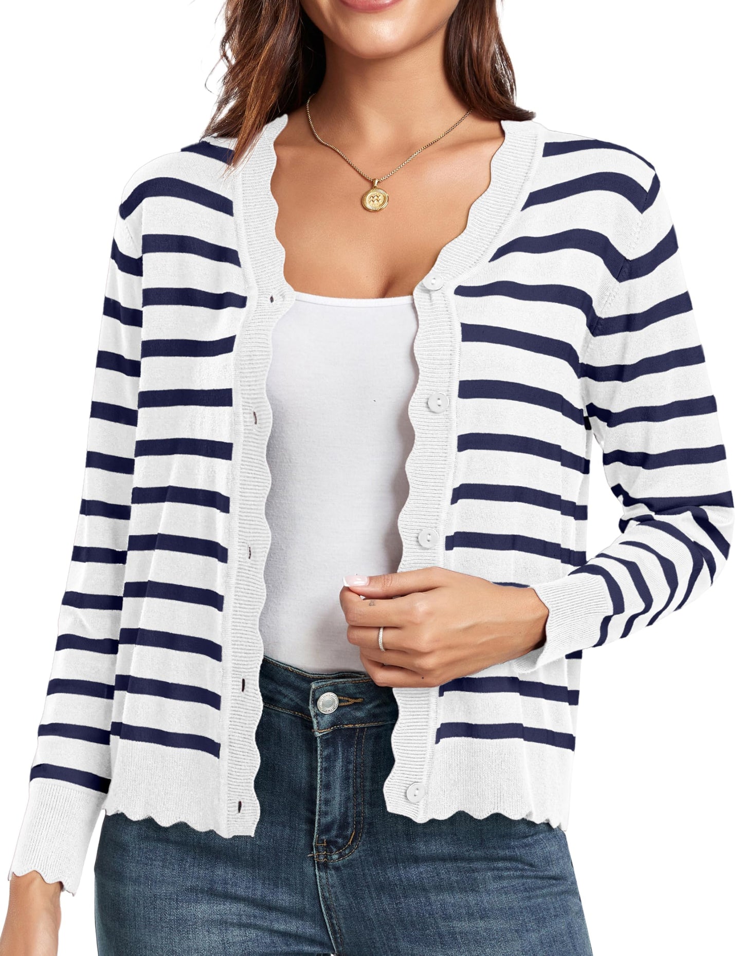 GRECERELLE Women's Long Sleeve V-Neck Button Down Cardigan Knit Shrugs Sweater