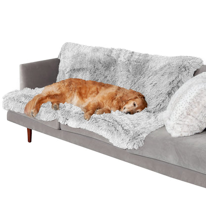Furhaven - Manta impermeable y lavable para perros y gatos de interior, hecha en piel sintética de pelo largo sintético y terciopelo en color madera, XL, gris niebla