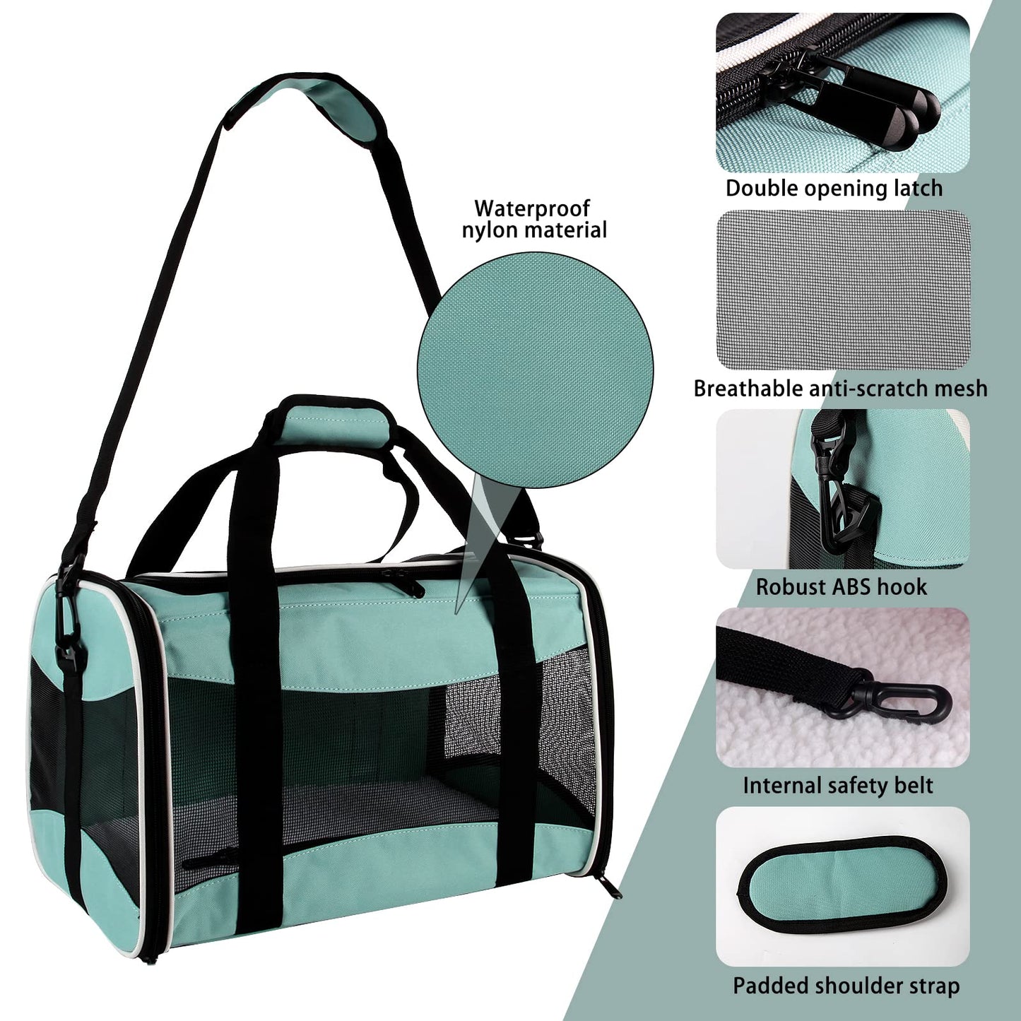 Cat Carrying Case Pet Dog Carrier Soft-Sided Cat Bag Airline Approved, Pet Travel Carrier Up to 15 Lbs, Collapsible Cat Carrier Dog Carrier for Medium Cats Small Cats Dogs(17x11x11 Green)