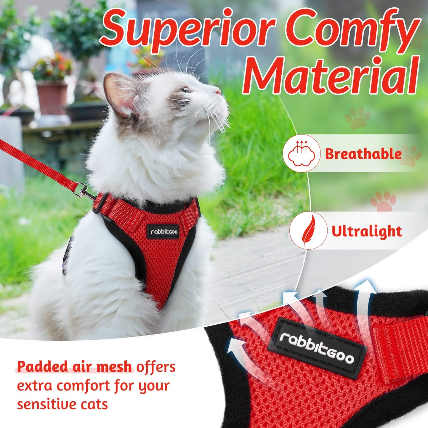 rabbitgoo Cat Harness and Leash for Walking, Escape Proof Soft Adjustable Vest Harnesses for Cats, Easy Control Breathable Reflective Strips Jacket, Black, XS