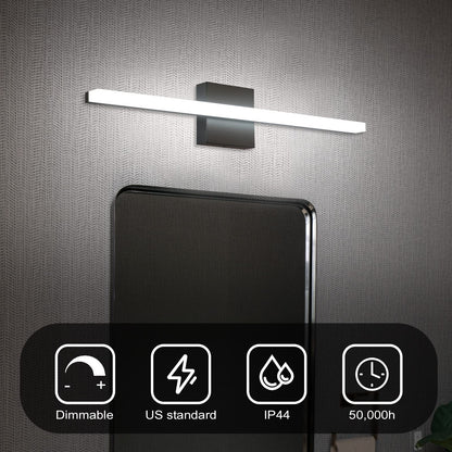 Combuh LED Bathroom Vanity Light Bar 16 Inch 9W Black IP44 Bathroom Light Fixtures Over Mirror Modern Bath Wall Lighting Fixture Sconce Indoor Cool White 6000K