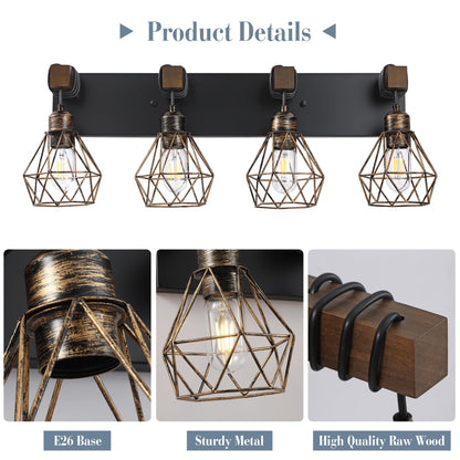 Farmhouse Vanity Light for Bathroom, 3-Light Wood Bathroom Vanity Light Fixtures Over Mirror, Rustic Sconces Wall Lighting with Metal Lampshade for Living Room, Bedroom, Hallway