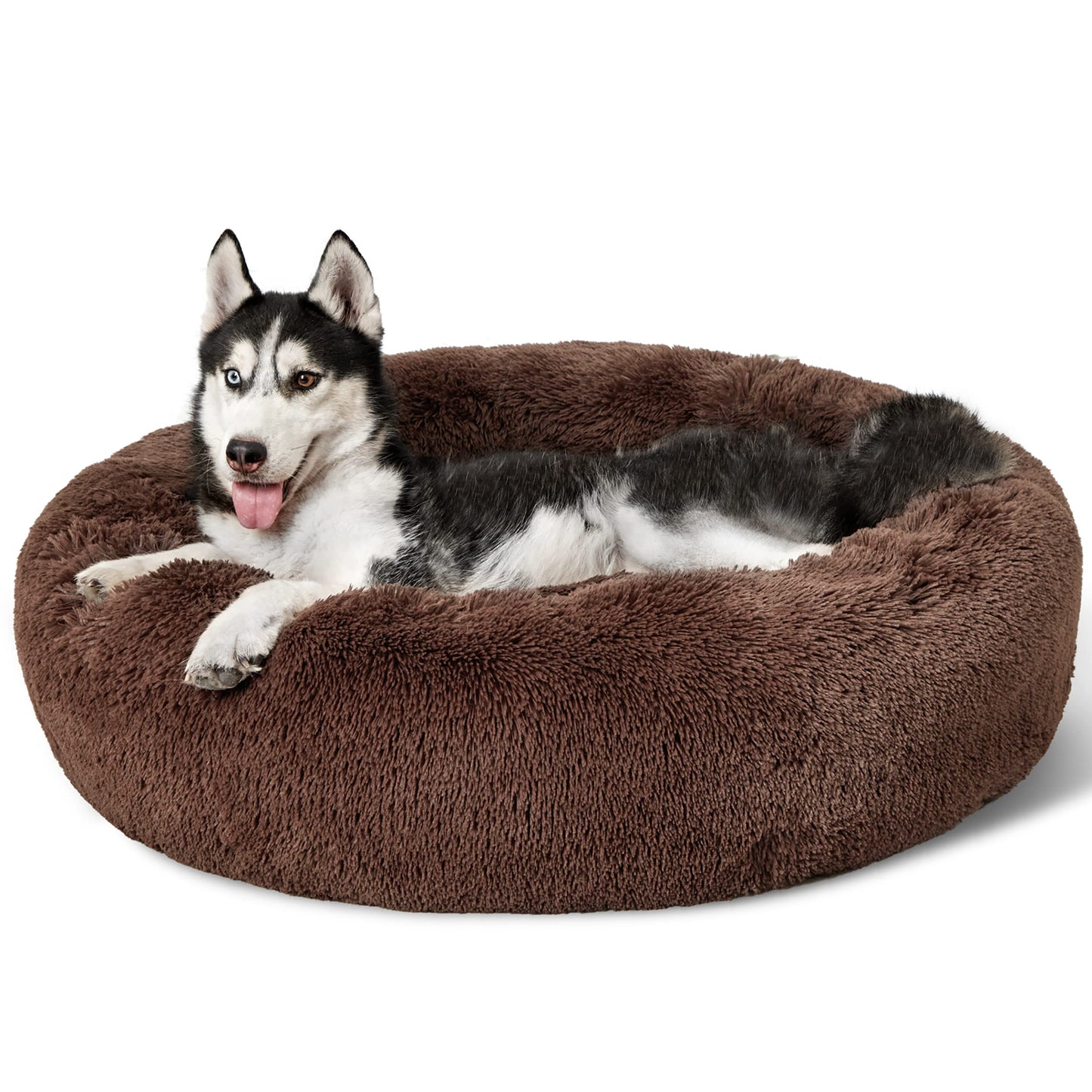 Bedsure Calming Cat Beds for Indoor Cats - Small Cat Bed Washable 20 inches, Anti-Slip Round Fluffy Plush Faux Fur Pet Bed, Fits up to 15 lbs Pets, Camel