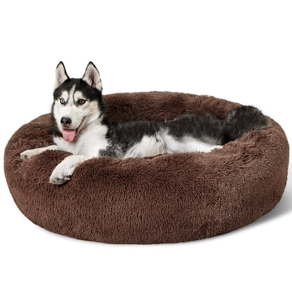 Bedsure Calming Cat Beds for Indoor Cats - Small Cat Bed Washable 20 inches, Anti-Slip Round Fluffy Plush Faux Fur Pet Bed, Fits up to 15 lbs Pets, Camel