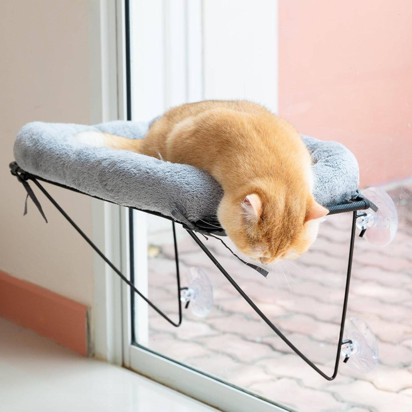 ROOVE Cat Window Perch – Luxury Ultra-Soft & Cozy Hammock for Indoor Cats and Kittens, Sturdy Metal Frame with 4 Strong Suction Cups, Comfortable Window Seat for Resting, Observing,and Lounging (Grey)