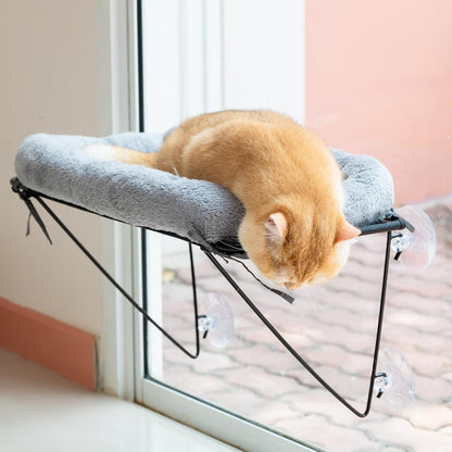 ROOVE Cat Window Perch – Luxury Ultra-Soft & Cozy Hammock for Indoor Cats and Kittens, Sturdy Metal Frame with 4 Strong Suction Cups, Comfortable Window Seat for Resting, Observing,and Lounging (Grey)