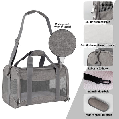 Cat Carrying Case Pet Dog Carrier Soft-Sided Cat Bag Airline Approved, Pet Travel Carrier Up to 15 Lbs, Collapsible Cat Carrier Dog Carrier for Medium Cats Small Cats Dogs(17x11x11 Green)