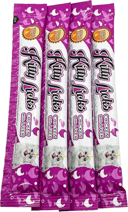 Rena's Recipe Kitty Licks Chicken Barrel (60 Tubes) 3 flavorsX20 Tubes Cream Lickable Cat Treats