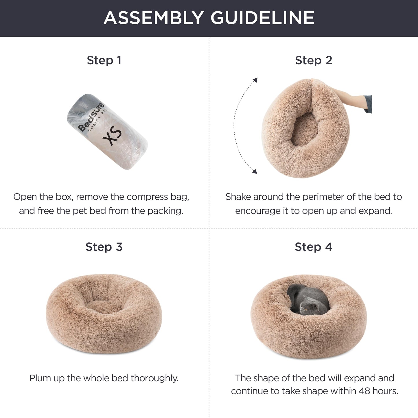 Bedsure Calming Cat Beds for Indoor Cats - Small Cat Bed Washable 20 inches, Anti-Slip Round Fluffy Plush Faux Fur Pet Bed, Fits up to 15 lbs Pets, Camel