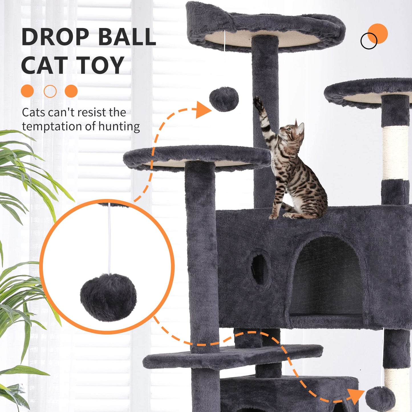 BestPet 54in Cat Tree Tower for Indoor Cats,Multi-Level Furniture Activity Center with Scratching Posts Stand House Condo Funny Toys Kittens Pet Play House,Dark Gray